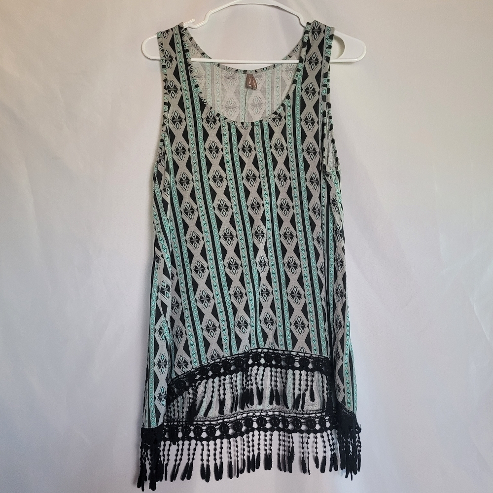 Vanity Women's Boho Western Aztec Print High Low Tank Top Size XL